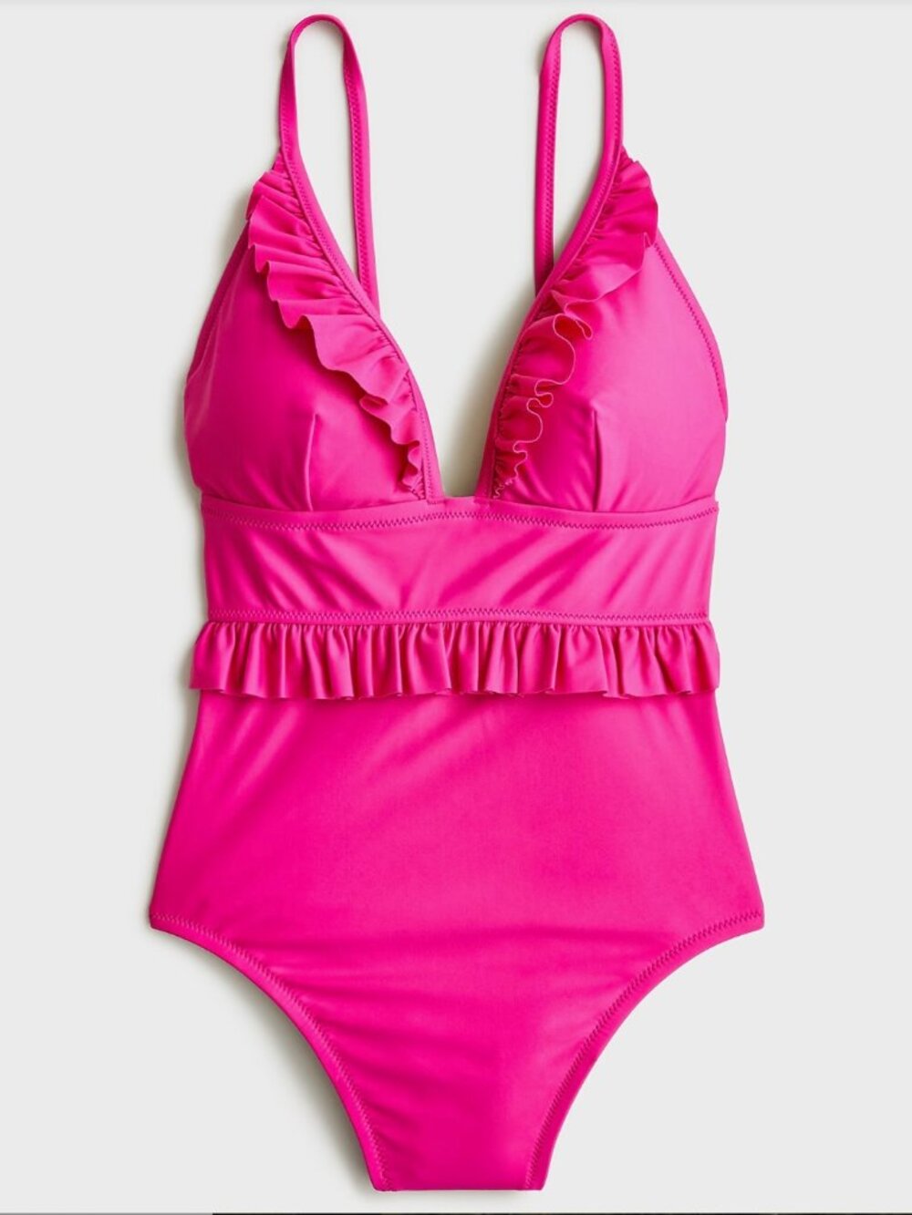 J. Crew Fuchsia Ruffle Deep V Plunge One Piece Swimsuit- Brand New w/tags + Line